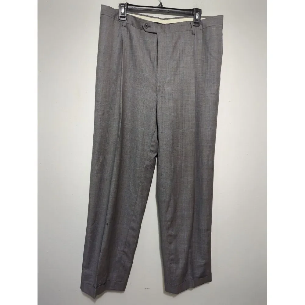 Hart Schaffner Marx Gold Trumpeter Men Gray Glen Plaid Worsted Wool Suit 48L 42W